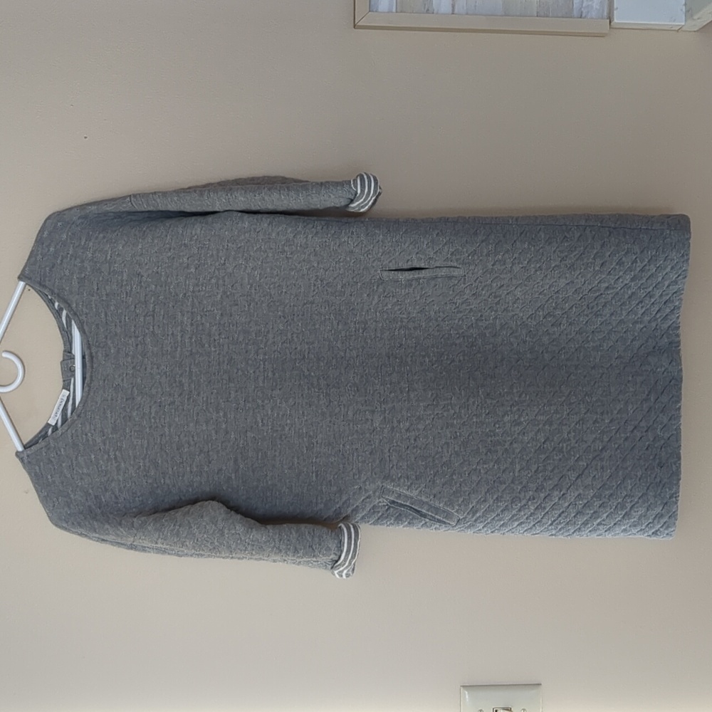 Medium Promod Gray Quilted Elbow Length Sleeve Dress